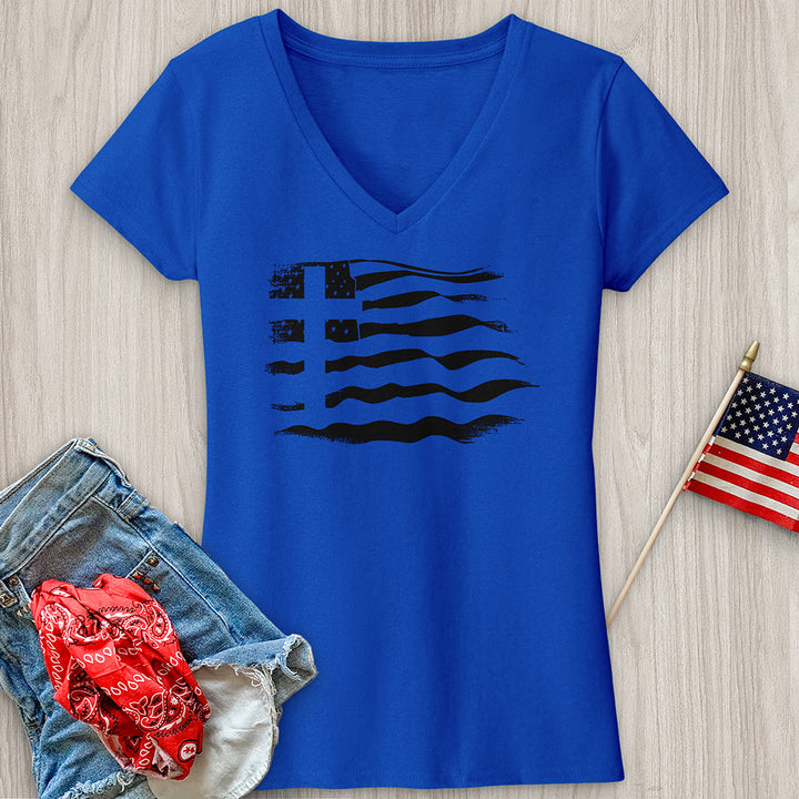 Flag & Cross V-Neck Tee