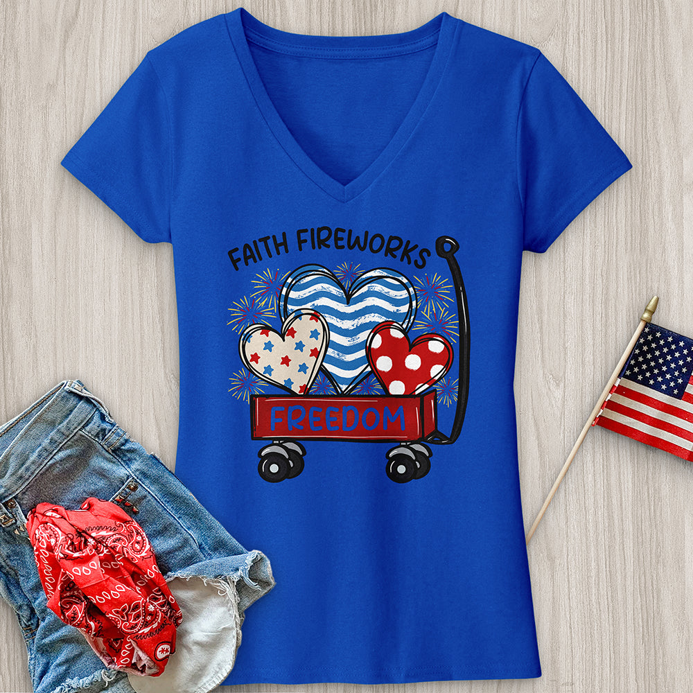 Faith Fireworks Freedom Cart V-Neck Tee