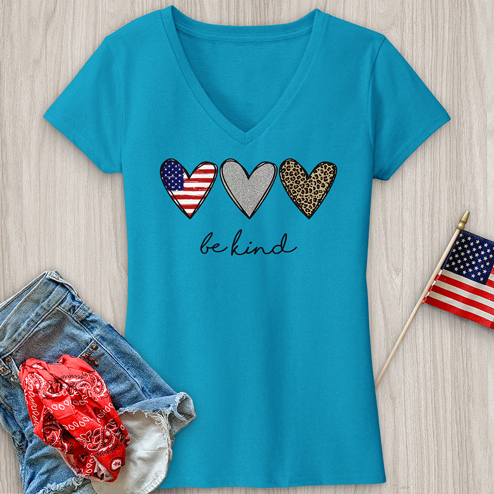 Be Kind Heart Flag V-Neck Tee