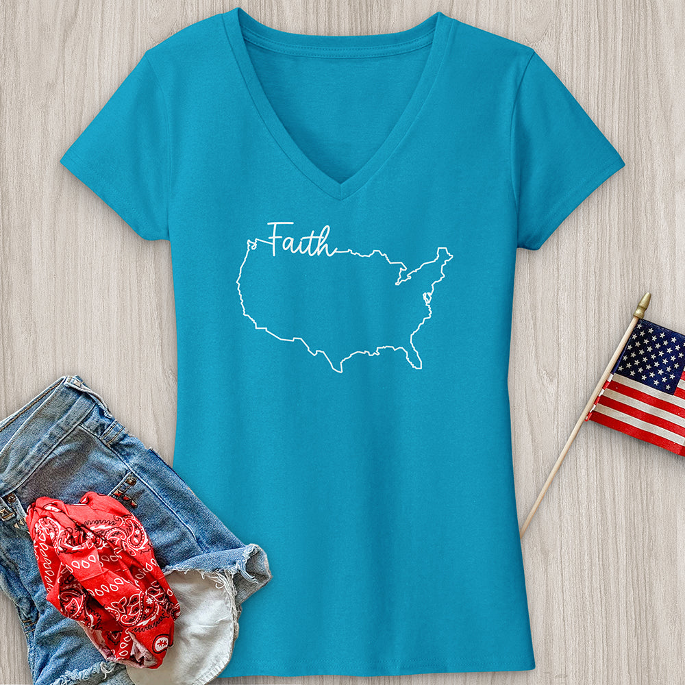 Faith With USA map V-Neck Tee