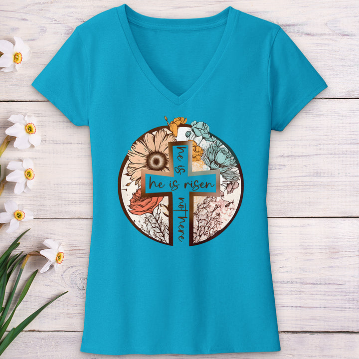 He Is Risen Cross V-Neck Tee