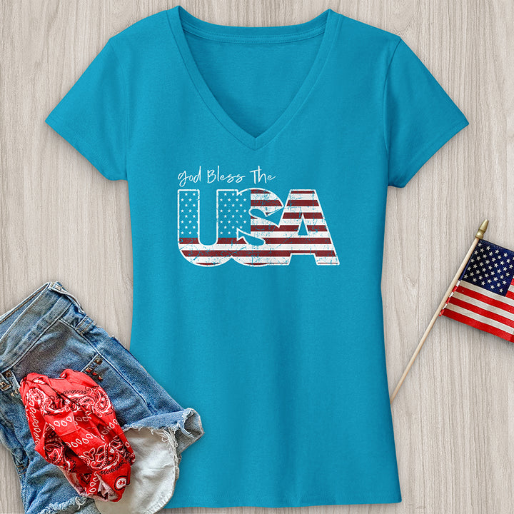 God Bless USA Faded V-Neck Tee