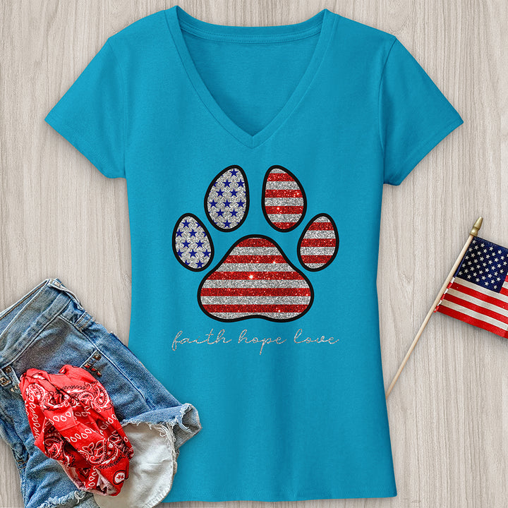 American Faith Paw Print V-Neck Tee