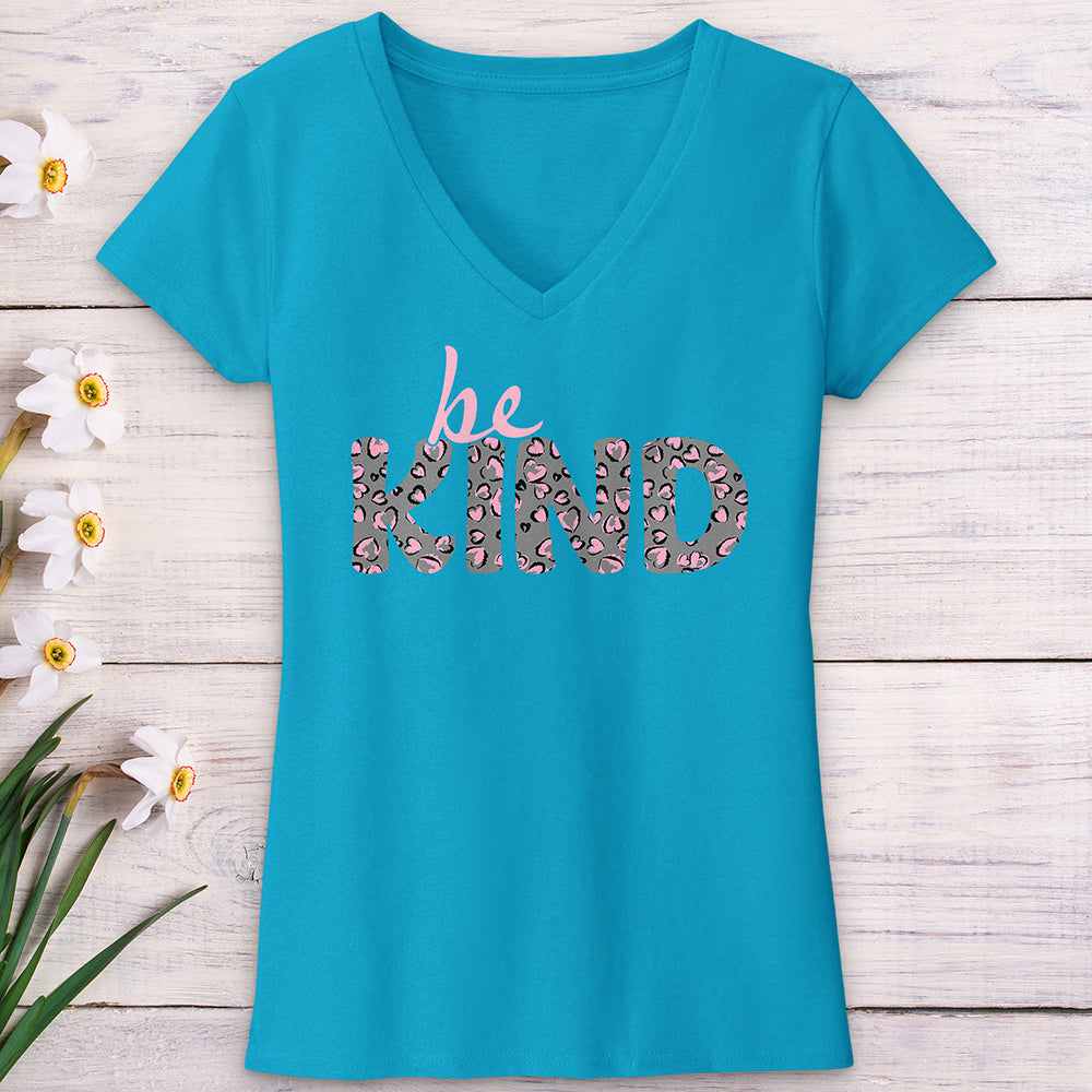 Be Kind Pink Leopard Print V-Neck Tee