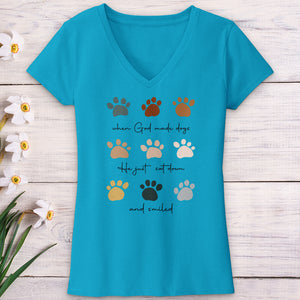 When God Created Dogs Paw Prints V-Neck Tee