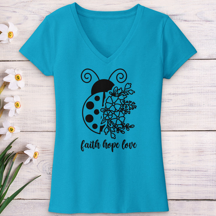 Faith Hope Love Ladybug V-Neck Tee