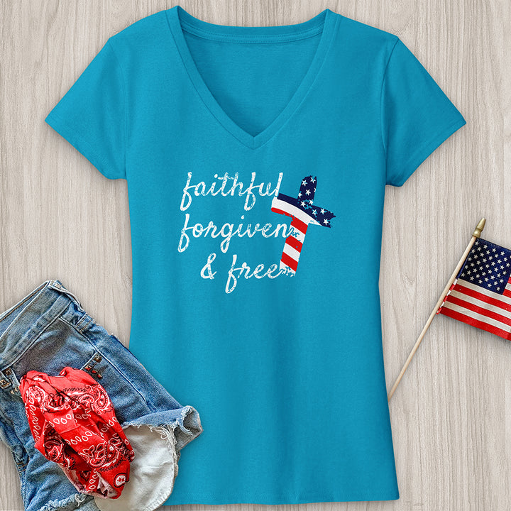 Faithful Stripes Flag V-Neck Tee