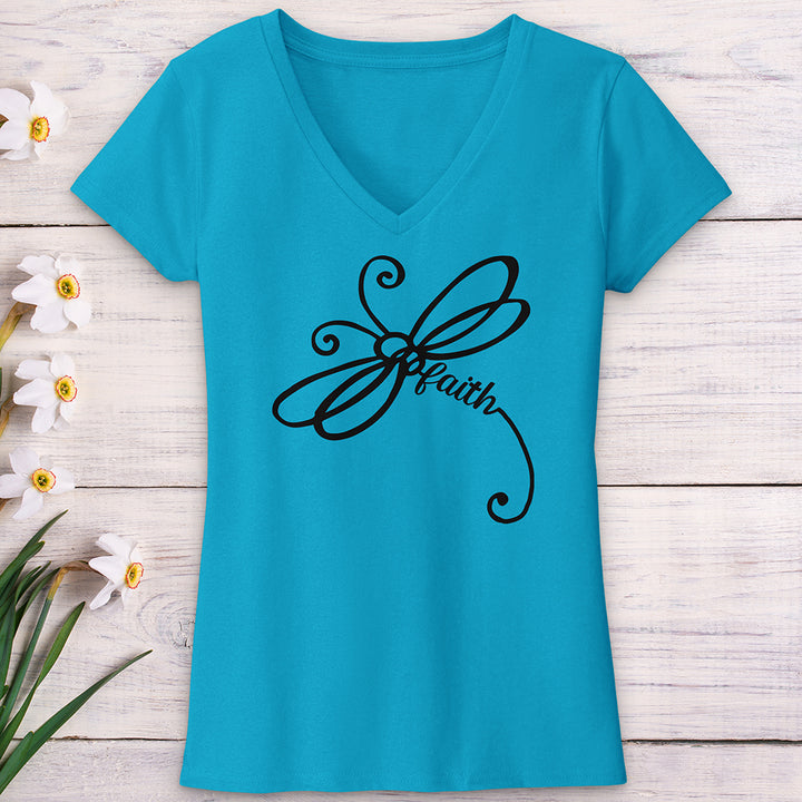 Faith Dragonfly Word Art V-Neck Tee