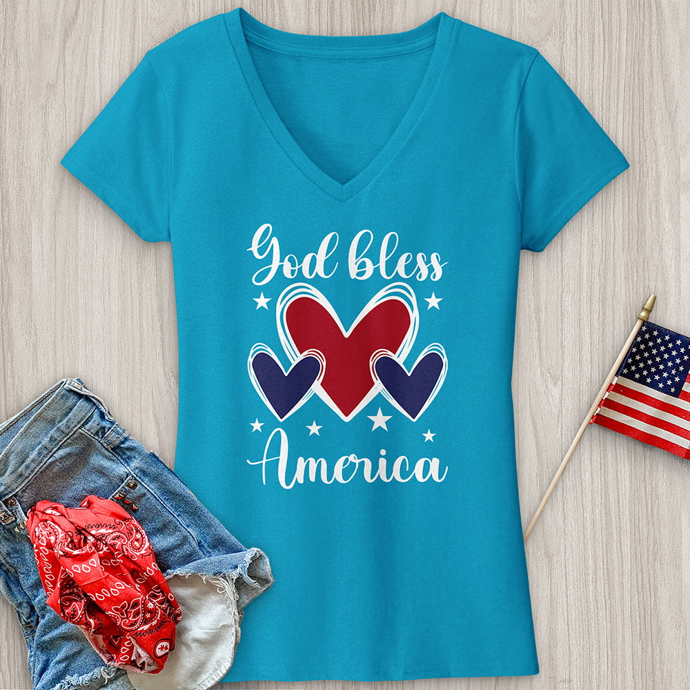 God Bless Hearts V-Neck Tee