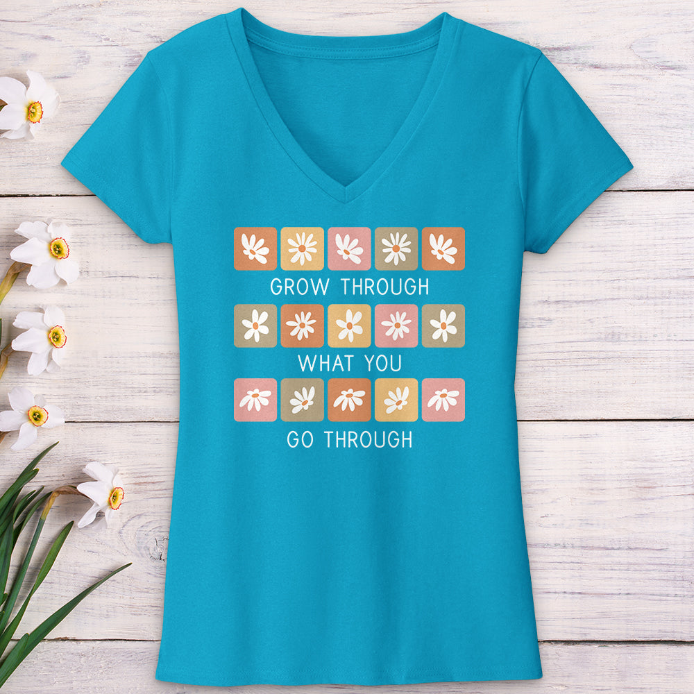 Grow Through Retro Daisies V-Neck Tee