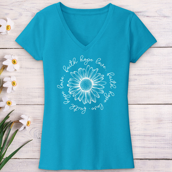 Faith Hope Love White Flower V-Neck Tee