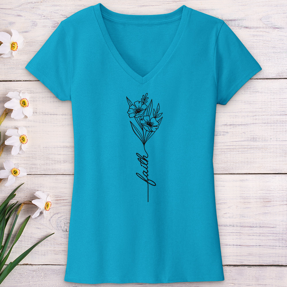 Faith Spring Flower Bouquet V-Neck Tee