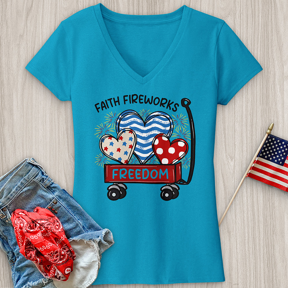 Faith Fireworks Freedom Cart V-Neck Tee