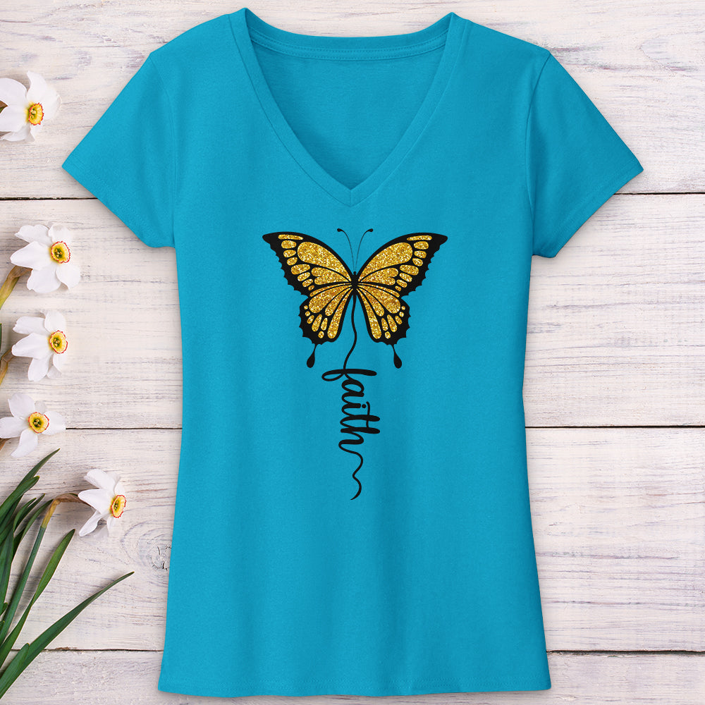 Gold Faith Butterfly V-Neck Tee