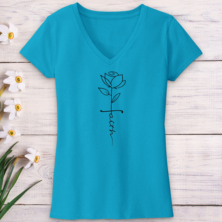 Faith Flower Stem V-Neck Tee