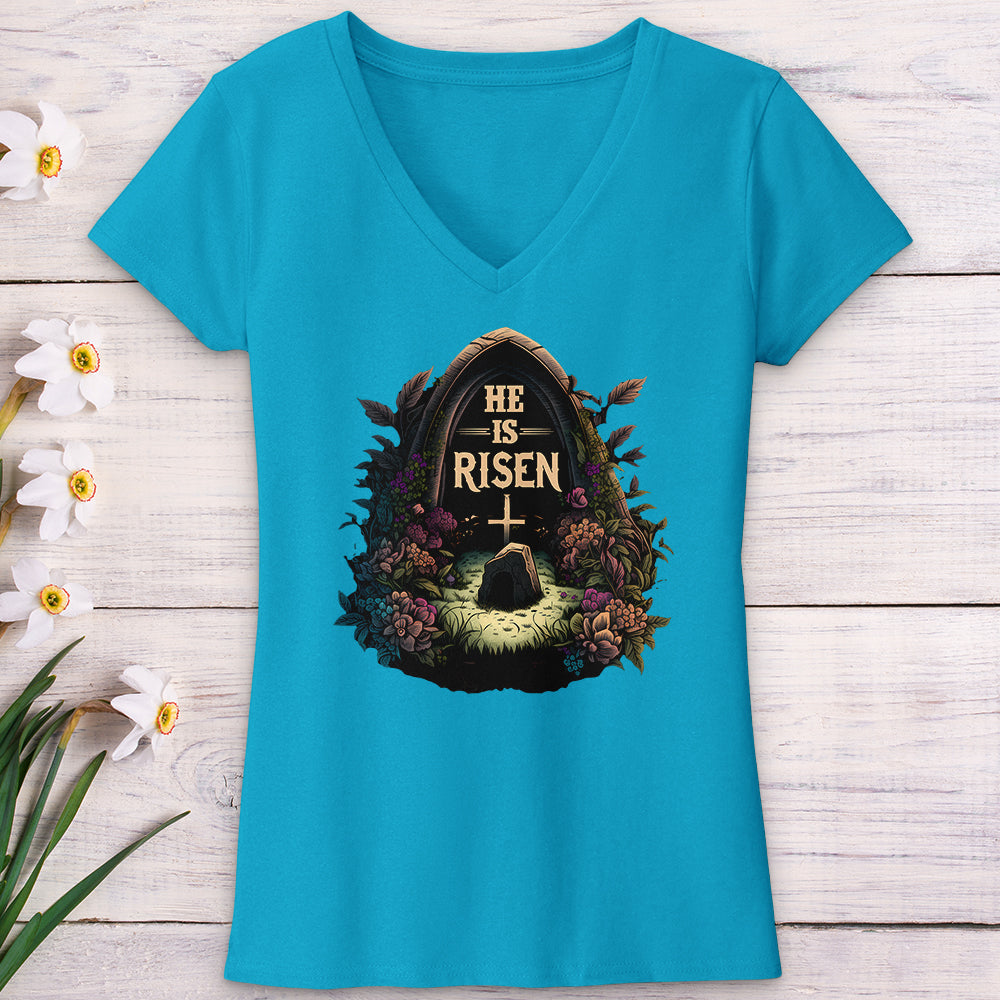 He Is Risen Grave V-Neck Tee