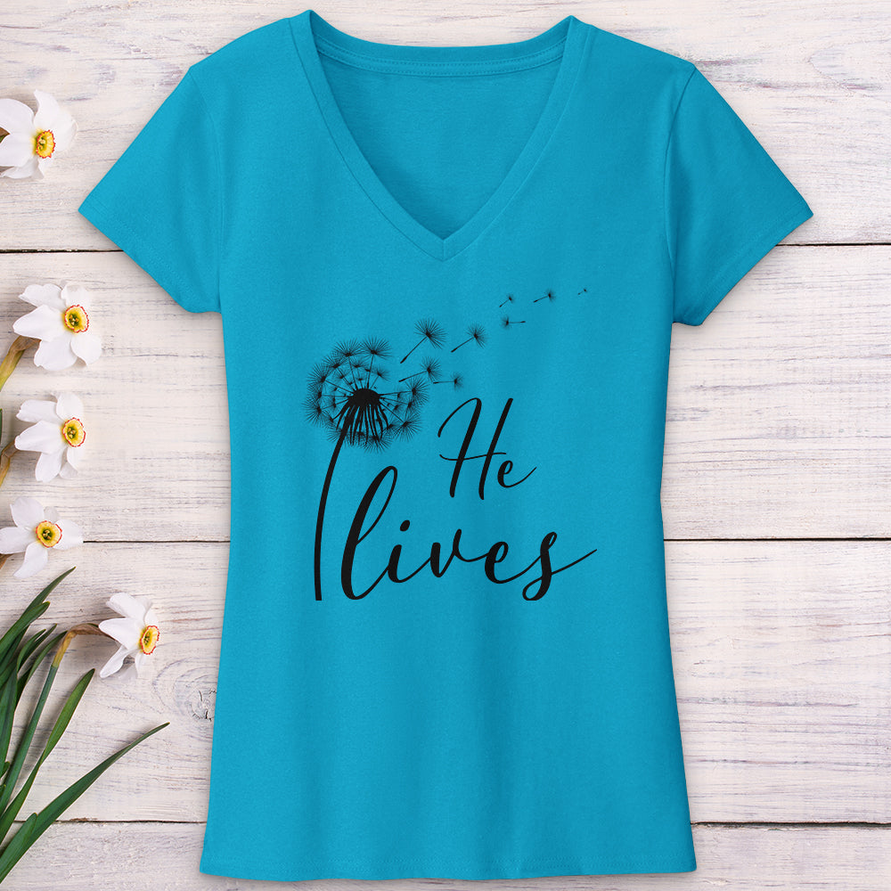 He Lives Dandelion V-Neck Tee