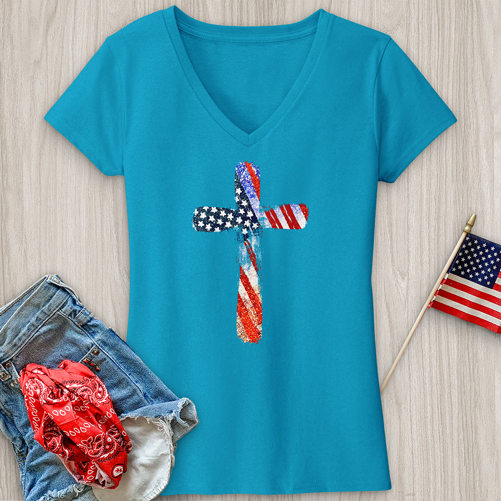 Red White Blue Cross V-Neck Tee