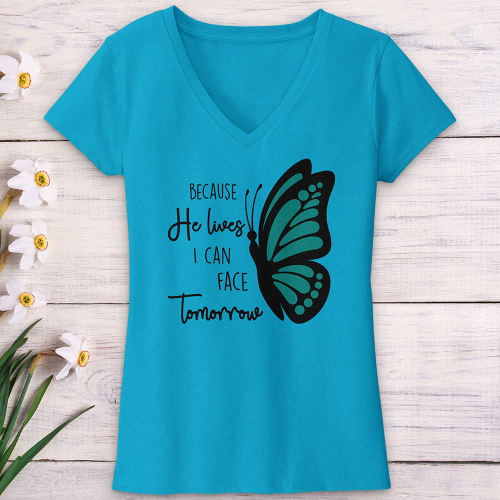 Because He Lives Butterfly 2 V-Neck Tee