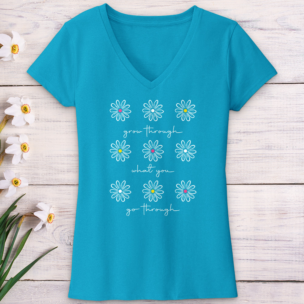 Grow Through White Daisies V-Neck Tee