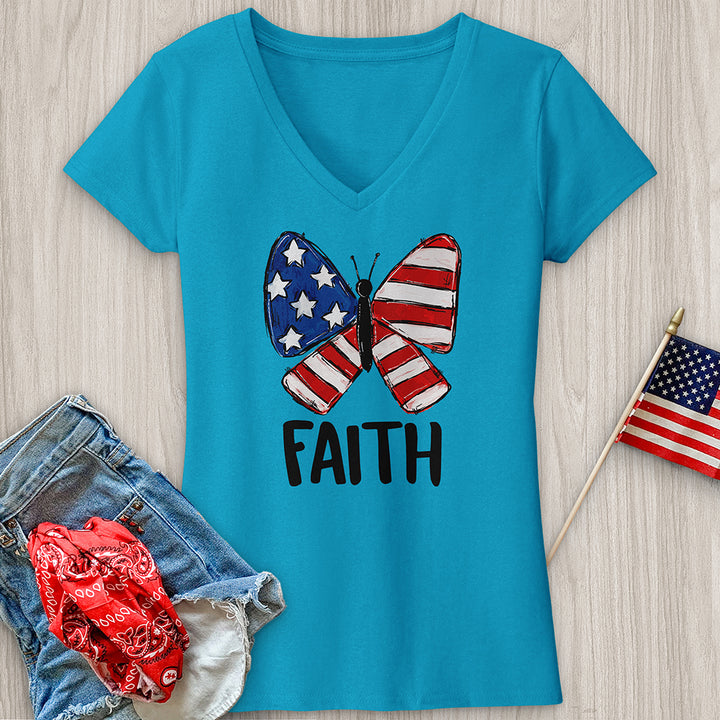 USA Faith Butterfly V-Neck Tee