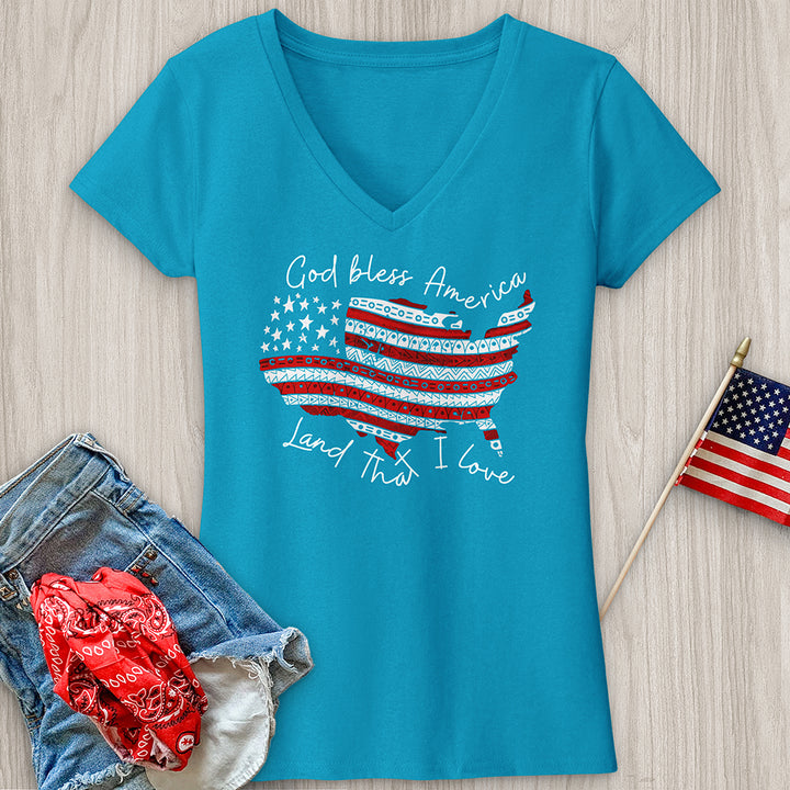 God Bless America USA V-Neck Tee