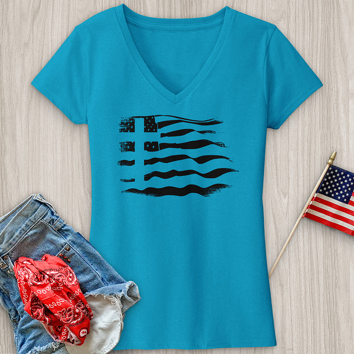 Flag & Cross V-Neck Tee