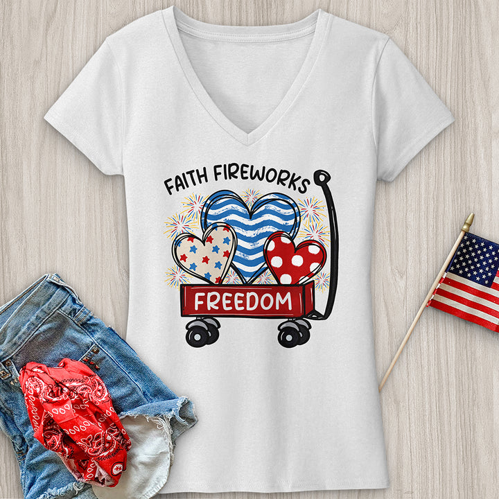 Faith Fireworks Freedom Cart V-Neck Tee