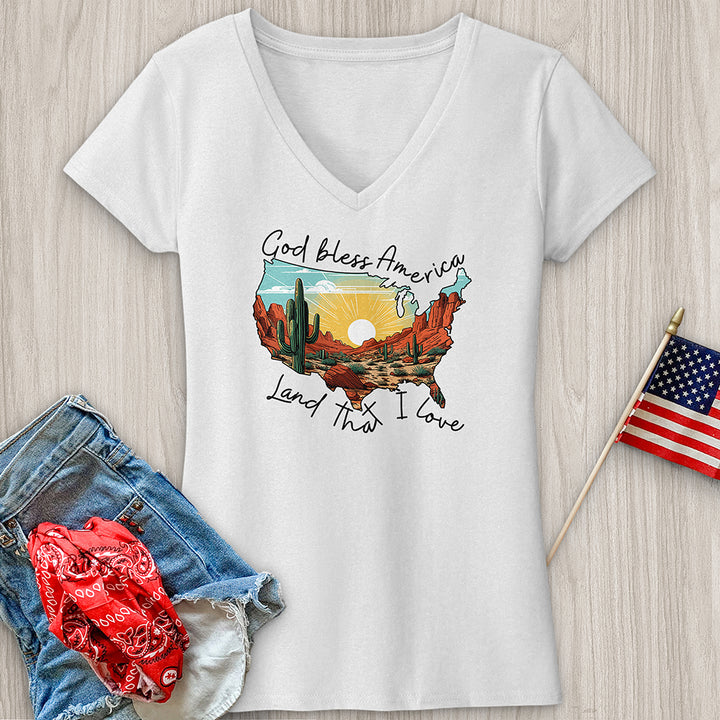 God Bless Flower Desert Variation V-Neck Tee
