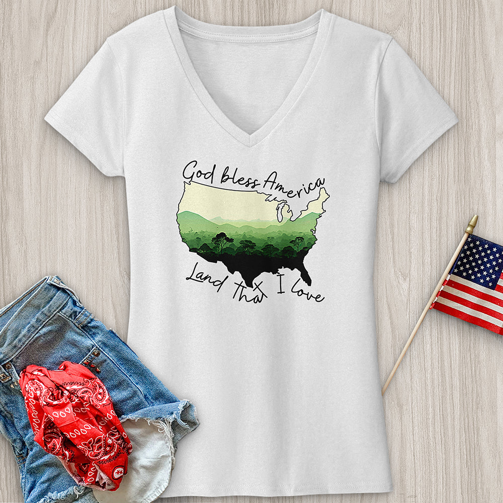 God Bless Rainforest Variation V-Neck Tee