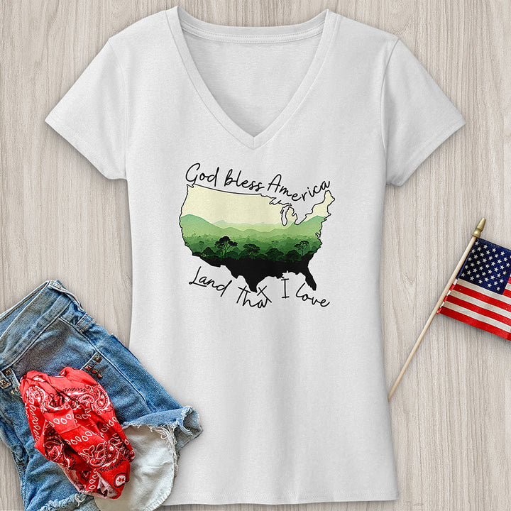 God Bless Rainforest Variation V-Neck Tee