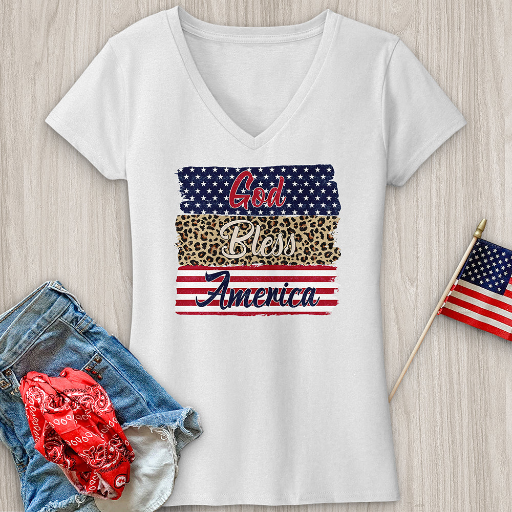 God Bless Patterns V-Neck Tee