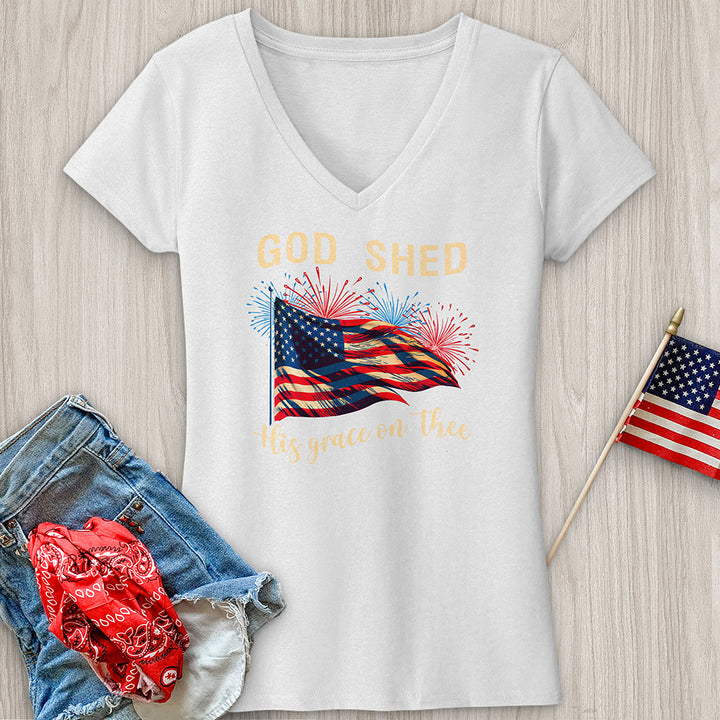 God Shed Firework Flag V-Neck Tee