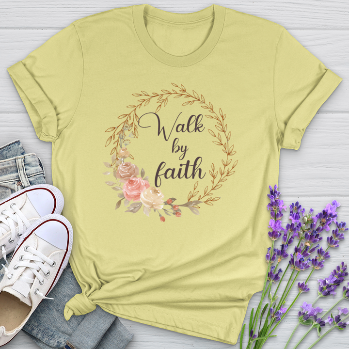 Walk By Faith Floral Wreath Softstyle Tee