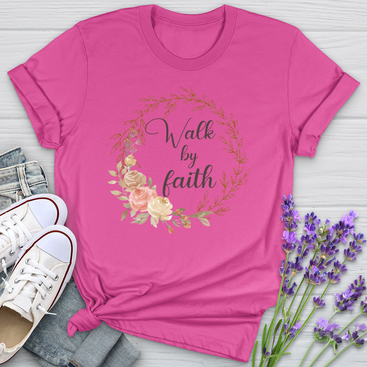 Walk By Faith Floral Wreath Softstyle Tee