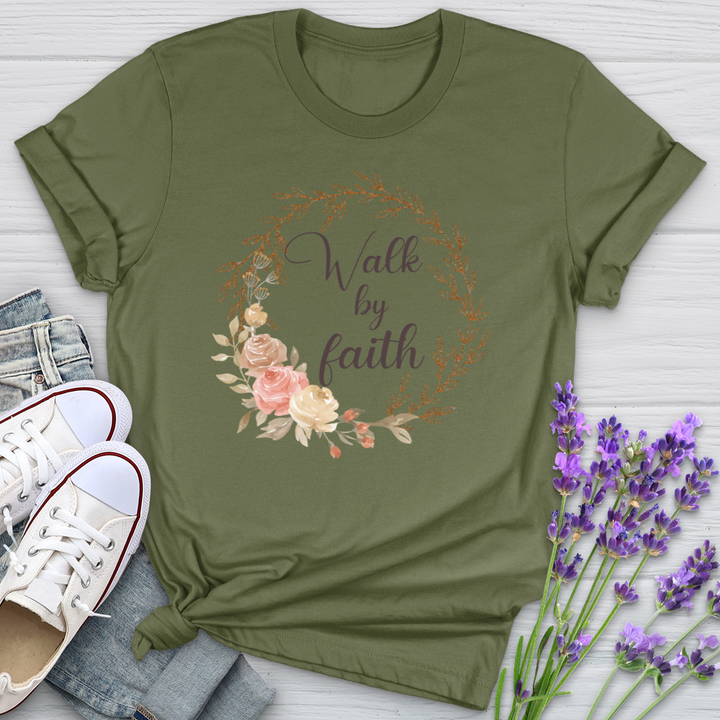 Walk By Faith Floral Wreath Softstyle Tee