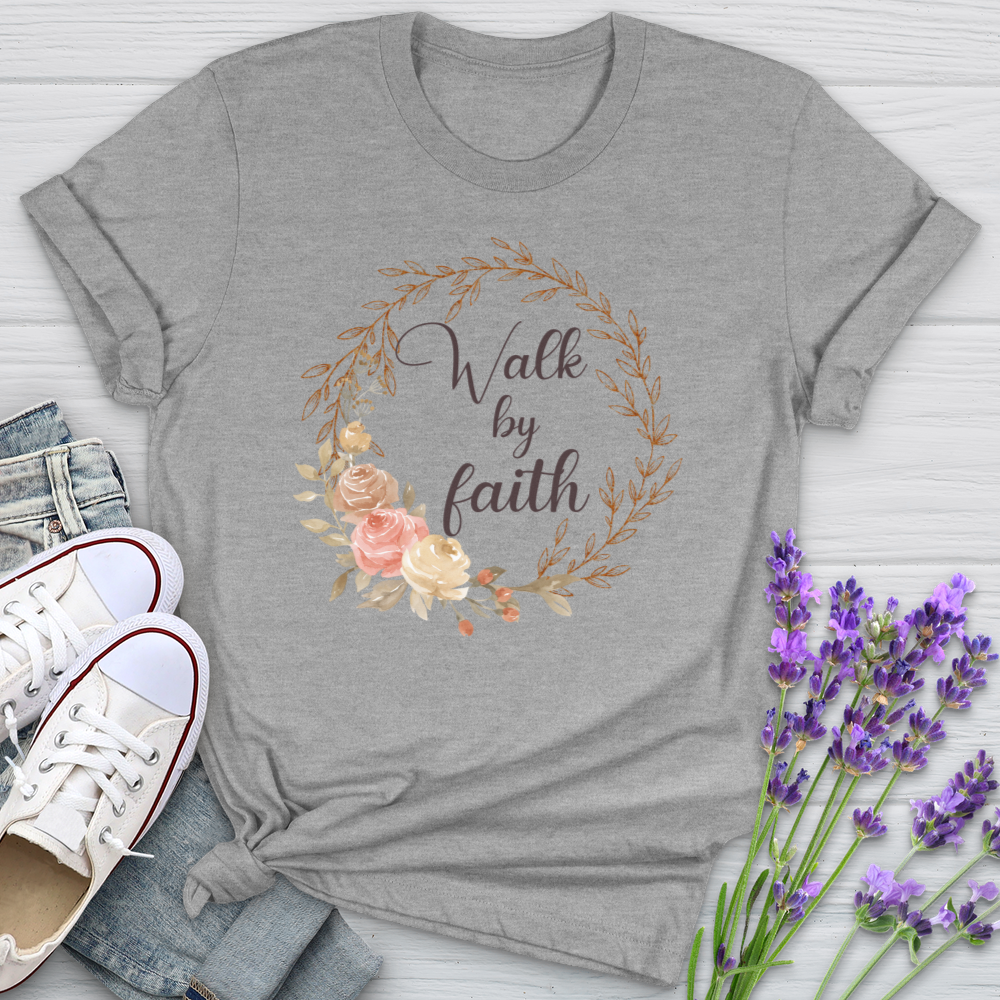 Walk By Faith Floral Wreath Softstyle Tee