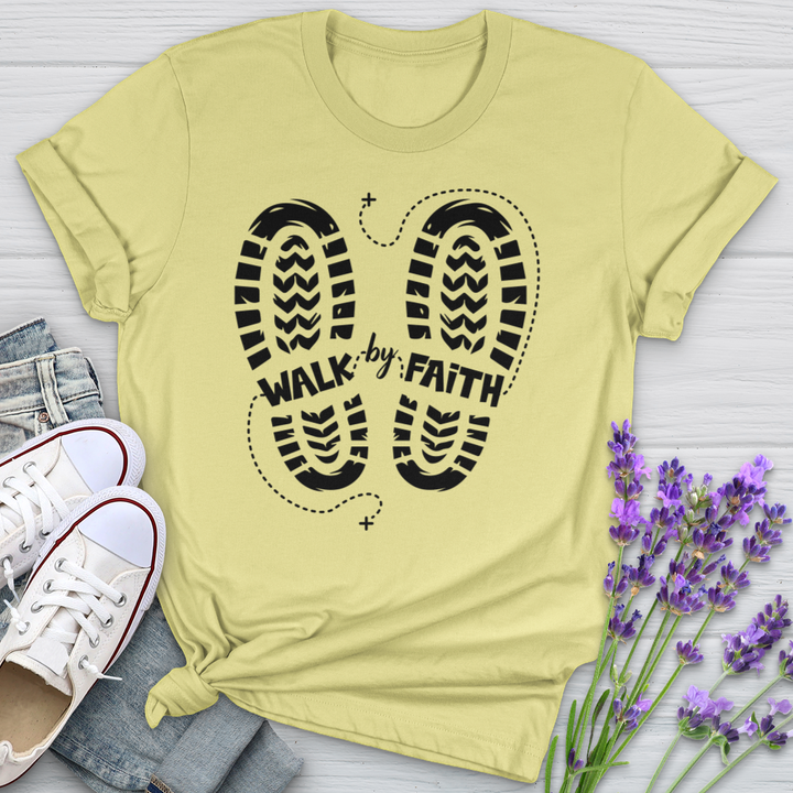 Walk By Faith Footprints Softstyle Tee