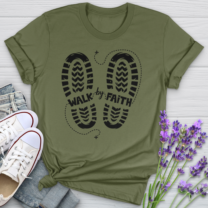 Walk By Faith Footprints Softstyle Tee