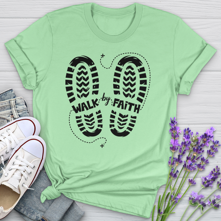 Walk By Faith Footprints Softstyle Tee