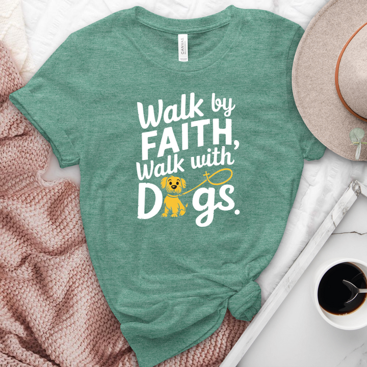 Walk By Faith Walk With Dogs Heathered Tee