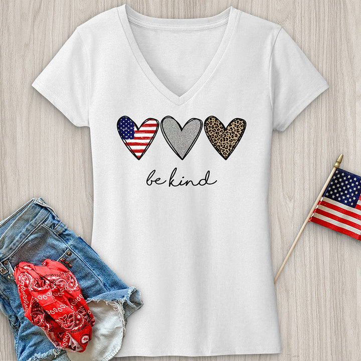 Be Kind Heart Flag V-Neck Tee