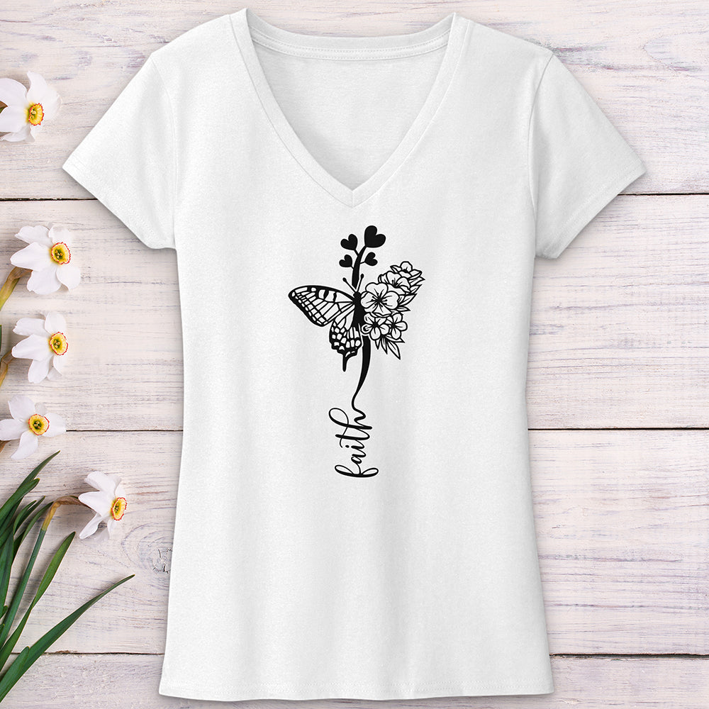 Faith Butterfly Hearts V-Neck Tee