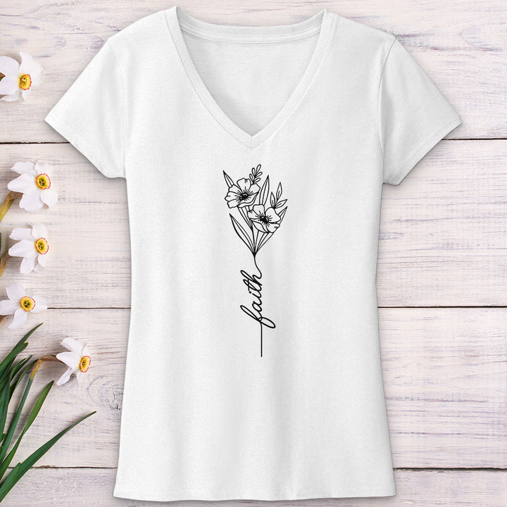 Faith Spring Flower Bouquet V-Neck Tee