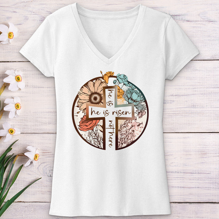 He Is Risen Cross V-Neck Tee