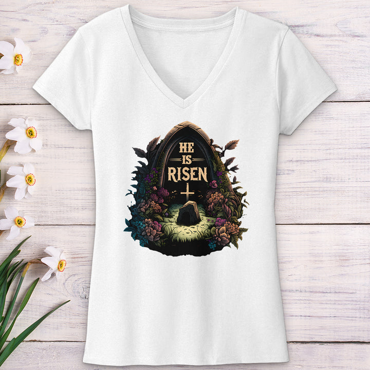 He Is Risen Grave V-Neck Tee