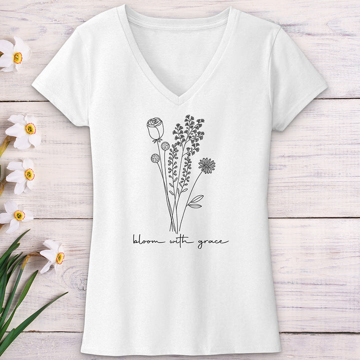 Bloom With Grace Bouquet V-Neck Tee