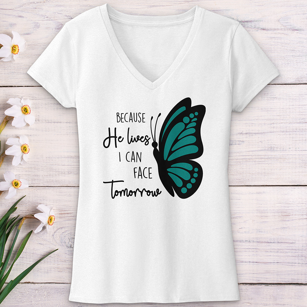 Because He Lives Butterfly 2 V-Neck Tee