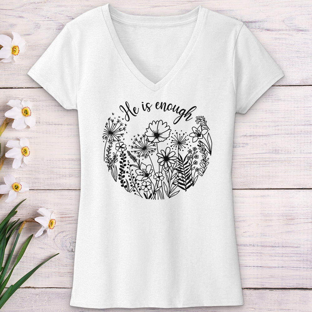 He Is Enough Wildflowers V-Neck Tee