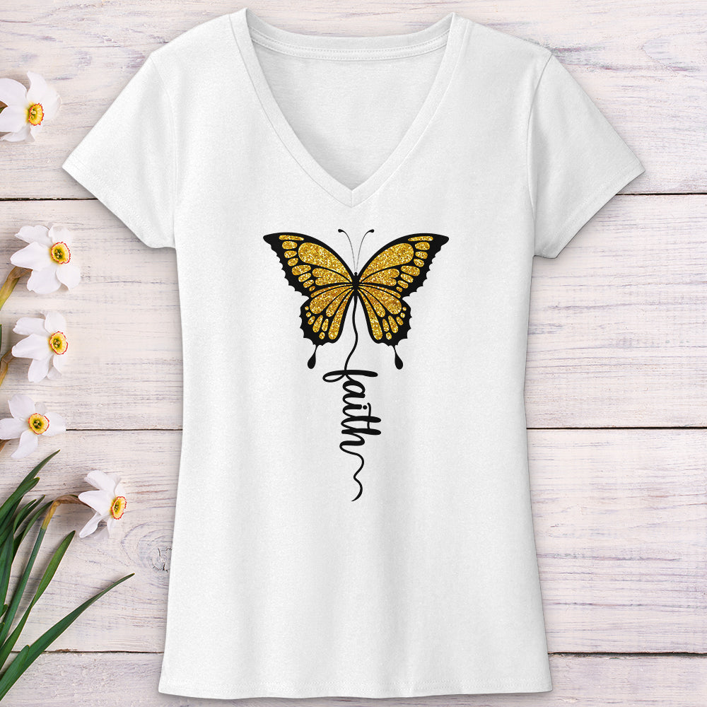 Gold Faith Butterfly V-Neck Tee